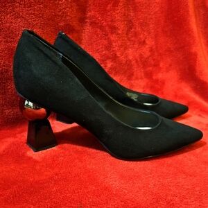 Alfani Women Justena Black Pointed-Toe Pump Size 7.5M w/ Geometric Shape Heels